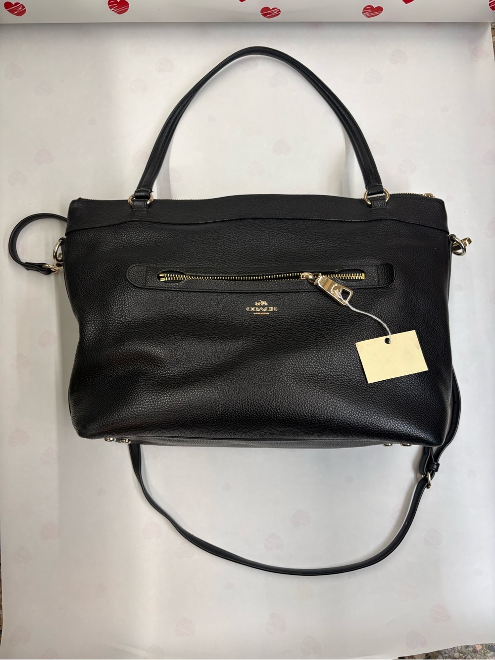 Coach Tyler Black Pebbled Leather Tote with Gold Hardware